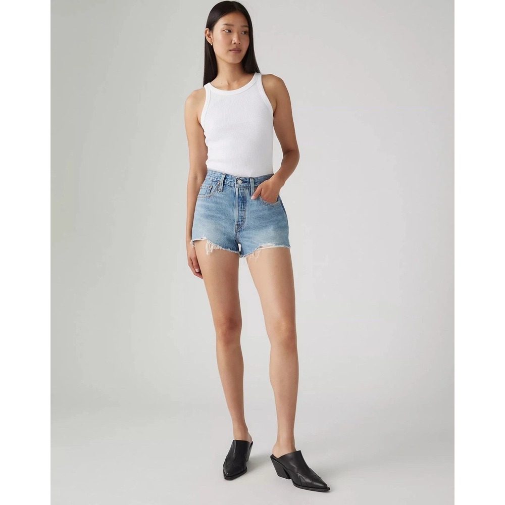 Levis 501 Switch Stitch Shorts Women 32 Blue Indie Sleaze Gorpcore Grunge Cutoff